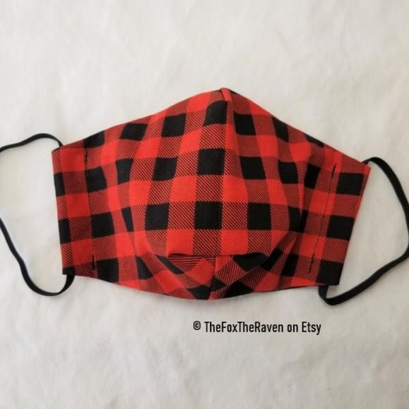Buffalo Check Christmas Holiday Fitted Face Mask - Picture 4 of 7